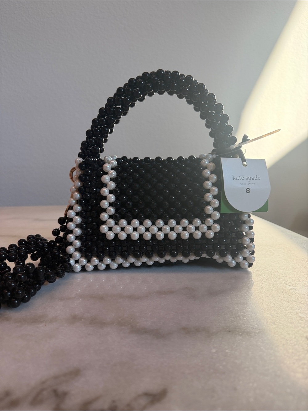 kate spade Black and White Beaded Mini Top-Handle Bag